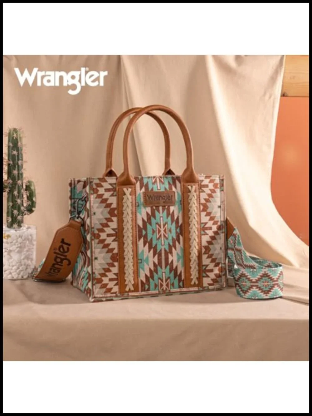 Western Aztec Tote Bag with Leather Handles & Guitar Strap